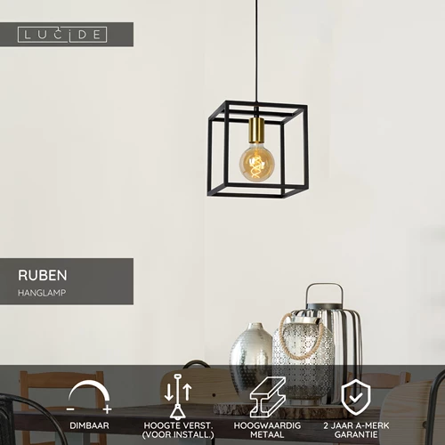 Lucide RUBEN - Hanglamp - 1xE27 - Zwart - USP